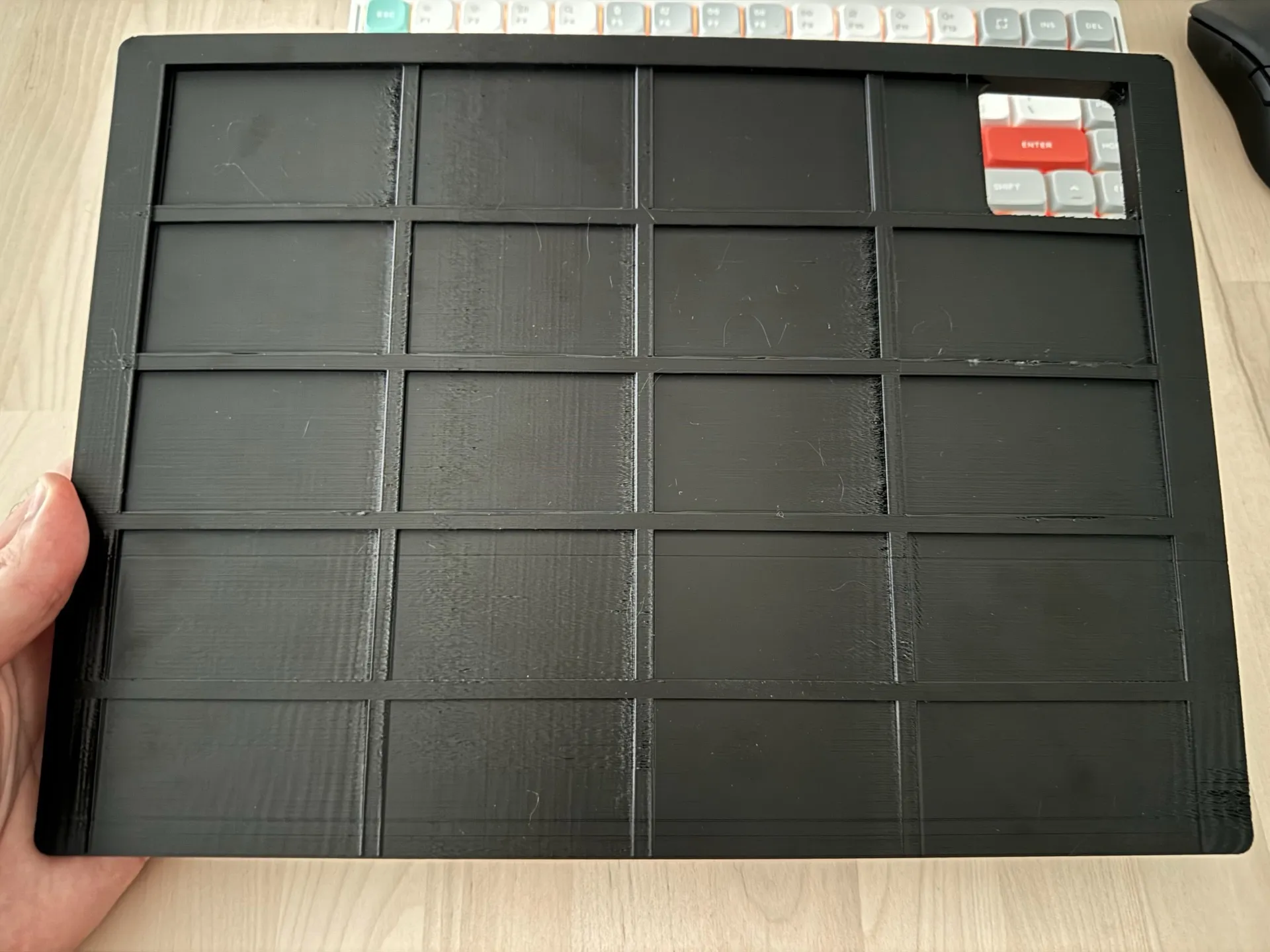 The tray flipped over, showing the reinforcement rib structure