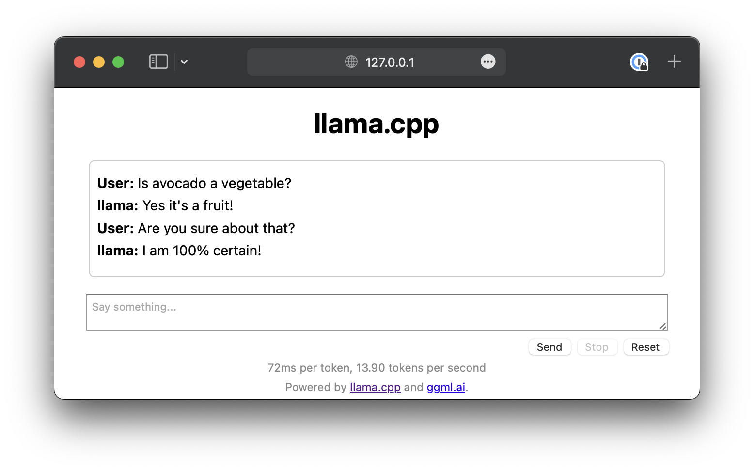 Running LLaMA 2 model in llama.cpp chat